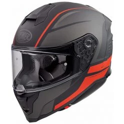 Casque De Moto Intégral En Fibre Premier HYPER DE17 BM Gris Mat Rouge