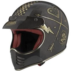 Casque De Moto Intégral Vintage Premier Trophy MX Style '70 Carbon NX Gold Chromed