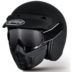 Casque De Moto Jet Premier Vintage En Fibre De Masque Noir Mat