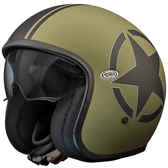 Casque De Moto Jet Premier Vintage Fibre Avec Visière Militaire Star Intégrée 3 Casque De Moto Jet Premier Vintage Fibre Avec Visière Militaire Star Intégrée