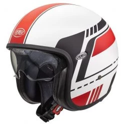 Casque De Moto Jet Vintage En Fibre Premier VINTAGE EVO BL8 BM Blanc Rouge Mat