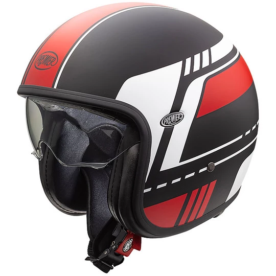 Casque De Moto Jet Vintage En Fibre Premier VINTAGE EVO BL92 BM Noir Mat Rouge 3 Casque De Moto Jet Vintage En Fibre Premier VINTAGE EVO BL92 BM Noir Mat Rouge