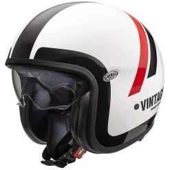 Casque De Moto Jet Vintage En Fibre Premier VINTAGE EVO DO8 Blanc Rouge