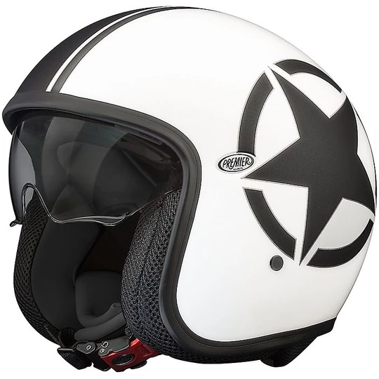 Casque De Moto Jet Vintage En Fibre Premier VINTAGE EVO Star 8 BM Blanc Noir Mat 3 Casque De Moto Jet Vintage En Fibre Premier VINTAGE EVO Star 8 BM Blanc Noir Mat