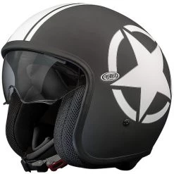 Casque De Moto Jet Vintage En Fibre Premier VINTAGE EVO Star 9 BM Noir Mat Blanc