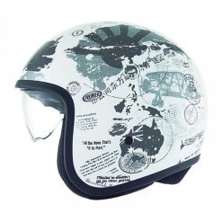 Premier Casque De Moto Vintage En Fibre De Jais Avec Visière World TR8 Blanche Intégrée -Premier Soldes 2022 casque de moto vintage en fibre de jais avec visiere world tr8 blanche integree 15157