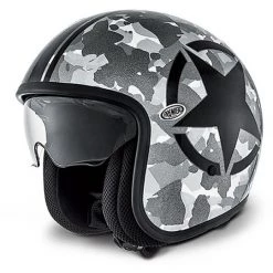 Premier Casque De Moto Vintage En Fibre De Jet Vintage Avec Visière Argent Camouflage Intégrée
