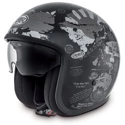 Premier Casque De Moto Vintage En Fibre De Jet Vintage Avec Visière World TR9 Black Intégrée