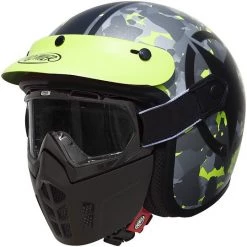 Casque Moto Jet Premier Vintage Fibre Mask Star Camo Fluo BM