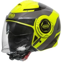 Casque Moto Premier Jet COOL OPT FLUO Noir Gris Jaune Fluo