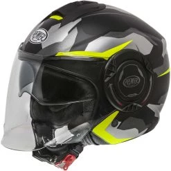 Premier Jet Casque De Moto COOL CAMO YELLOW FLUO BM Noir Matt Yellow